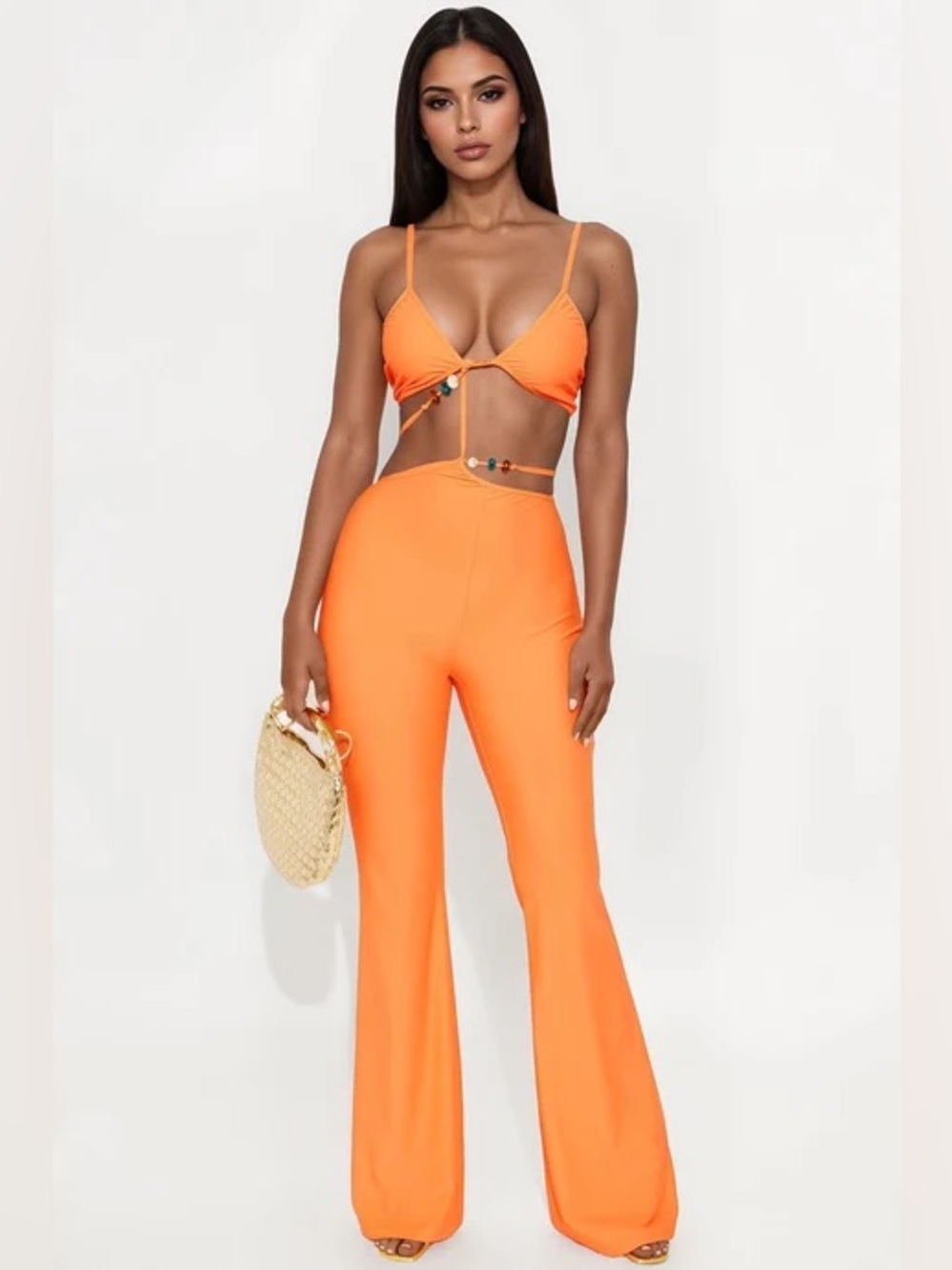Orange Santorini Sunset Beaded Jumpsuit NEW 🏷️